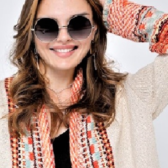 NWT Aztec Print Fringed Long Knit Boho Cardigan - Picture 5 of 6